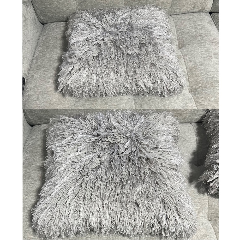 SAFAVIEH Two Large Gray Shag Metallic Silver Decorative Throw Pillows - Picture 13 of 17